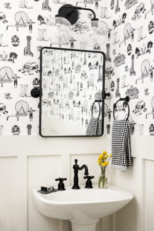 Make Ready Design + Build Custom Home Renovations - Bathroom wallpaper and mirror update